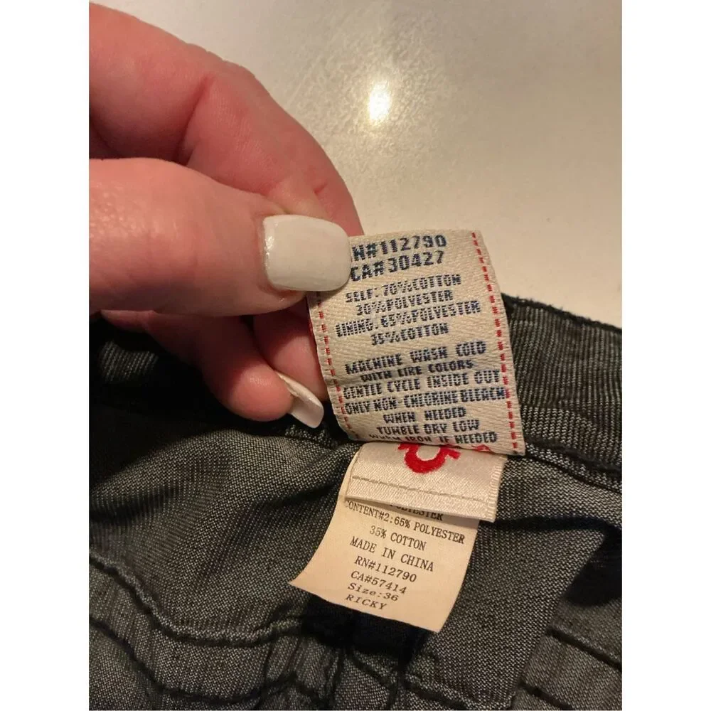True Religion Ricky Jeans Corduroy Sz 36 Flap Pockets Black